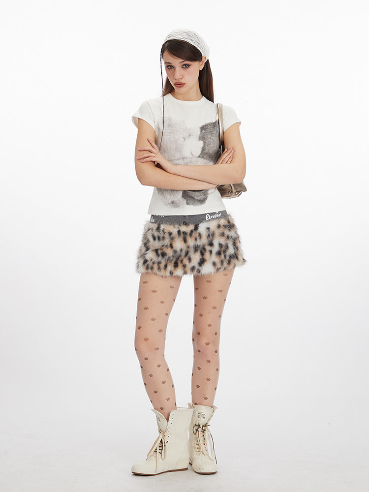 Miroden T-Shirt Bear Print Slim Fit Short-Sleeve Round Neck Sexy Top