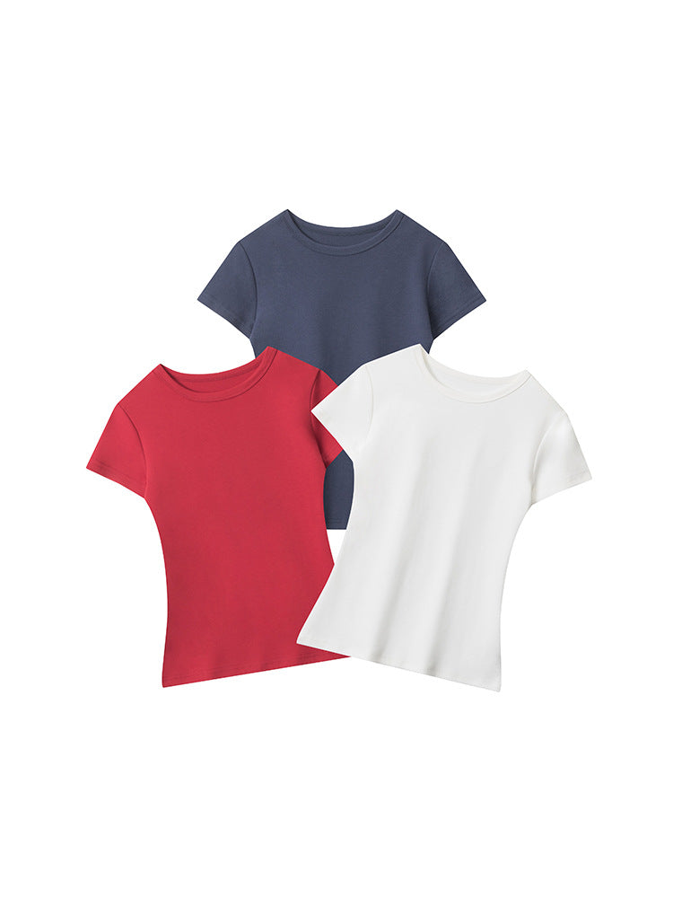 Miroden T-Shirt Pure Color Slim Fit Short-Sleeve Round Neck Summer Top