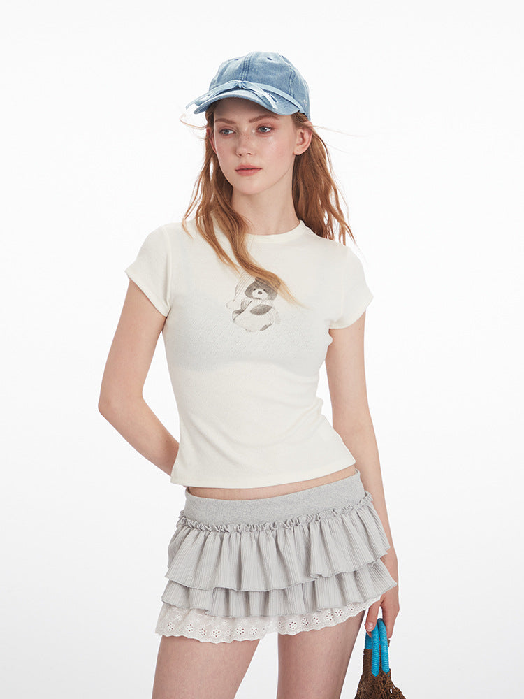 Miroden T-Shirt Bear Print Slim-Fit Short-Sleeve Reinforced Design Top