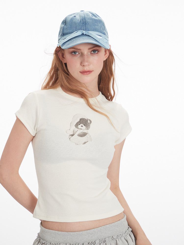 Miroden T-Shirt Bear Print Slim-Fit Short-Sleeve Reinforced Design Top