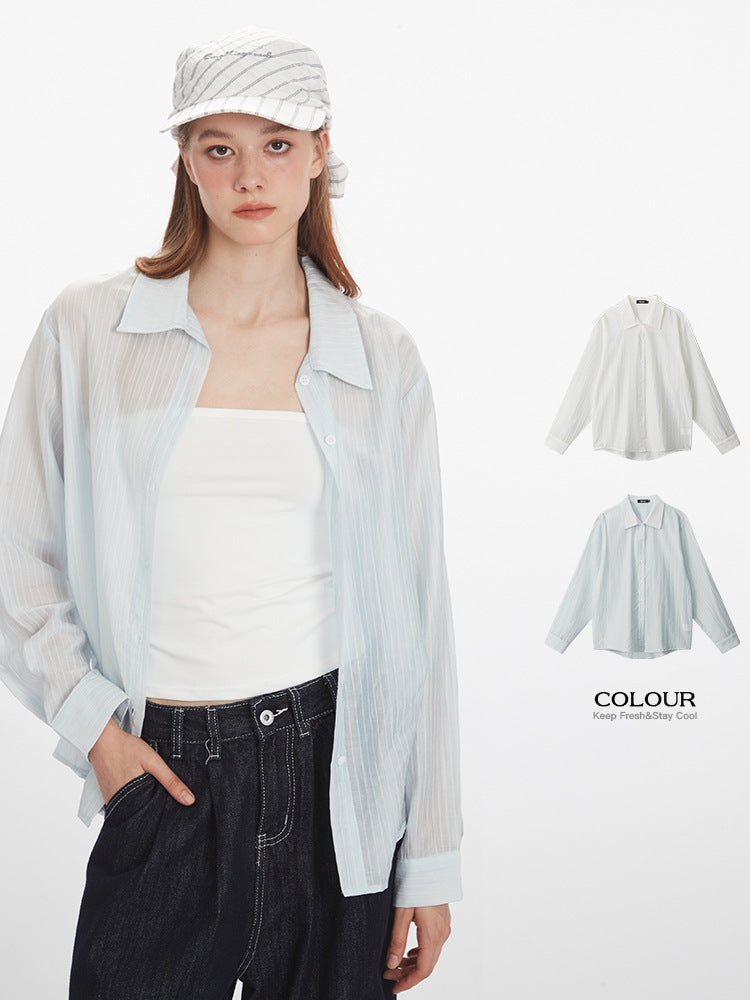 Miroden Blouse Loose Korean Style See-Through Long-Sleeve Thin Top