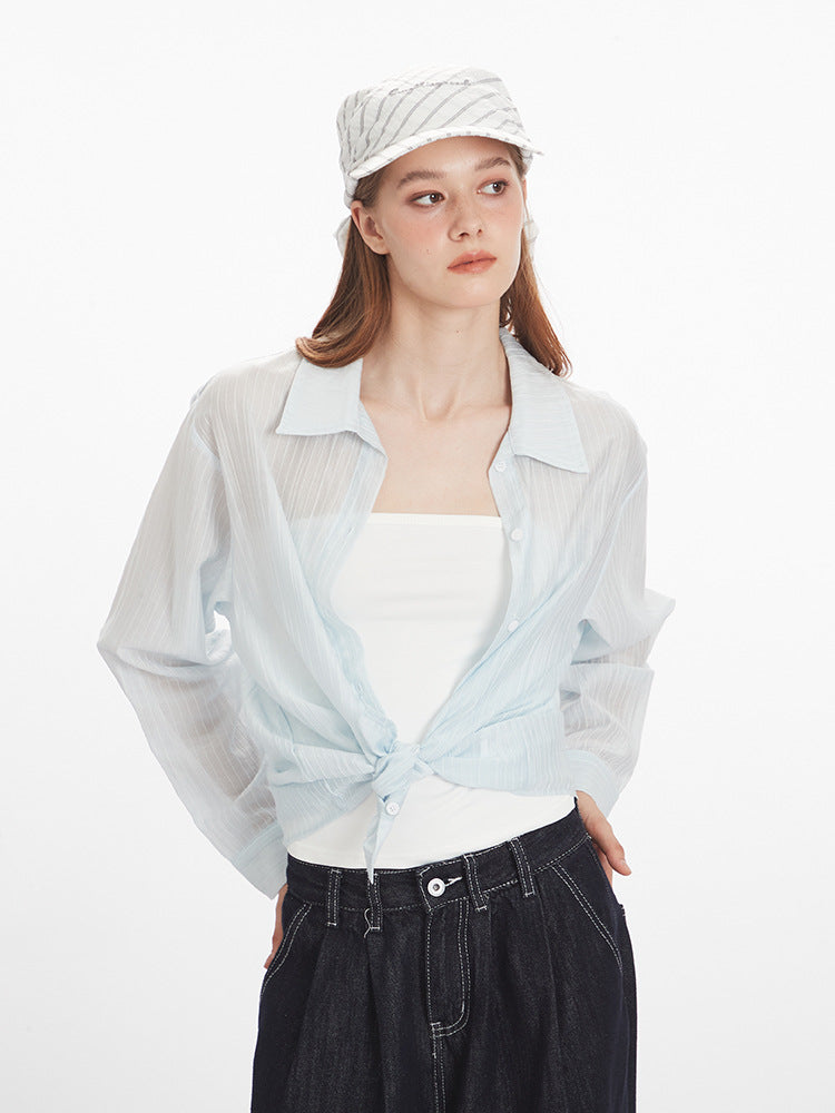 Miroden Blouse Loose Korean Style See-Through Long-Sleeve Thin Top