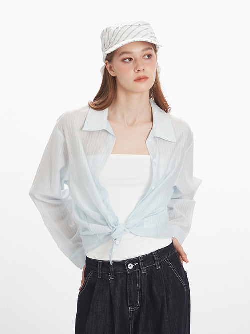 Miroden Blouse Loose Korean Style See-Through Long-Sleeve Thin Top