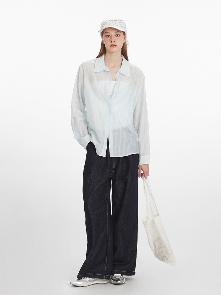Miroden Blouse Loose Korean Style See-Through Long-Sleeve Thin Top