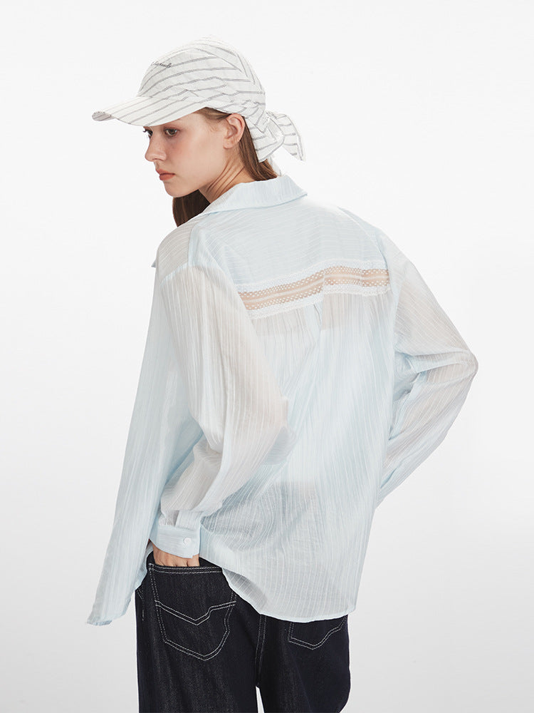 Miroden Blouse Loose Korean Style See-Through Long-Sleeve Thin Top