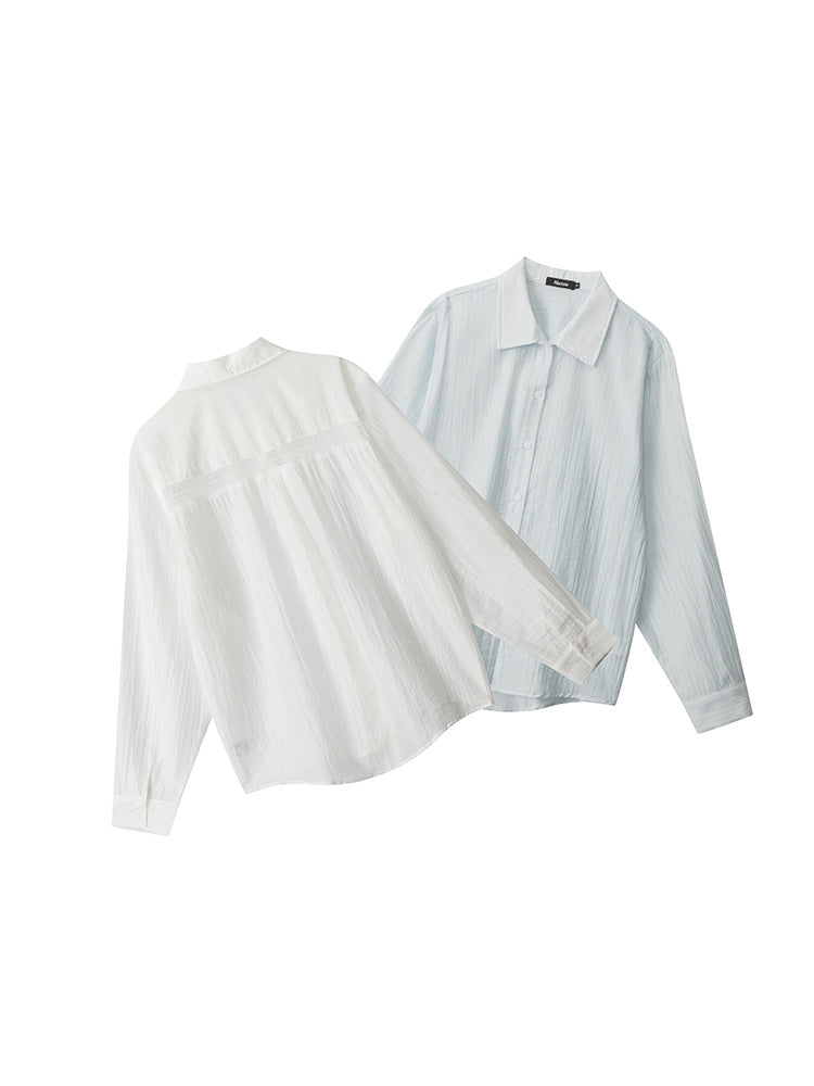Miroden Blouse Loose Korean Style See-Through Long-Sleeve Thin Top