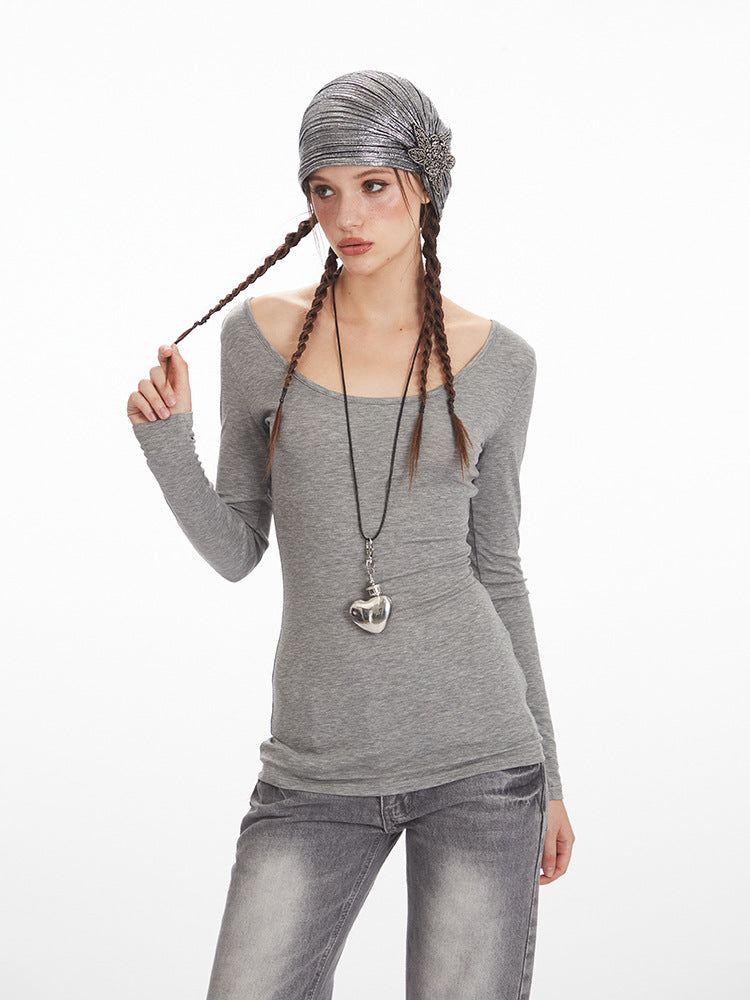 Miroden Top Back Cut-Out Lace Slim Long-Sleeve Feminine Bottoming Shirt