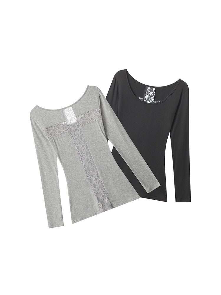 Miroden Top Back Cut-Out Lace Slim Long-Sleeve Feminine Bottoming Shirt