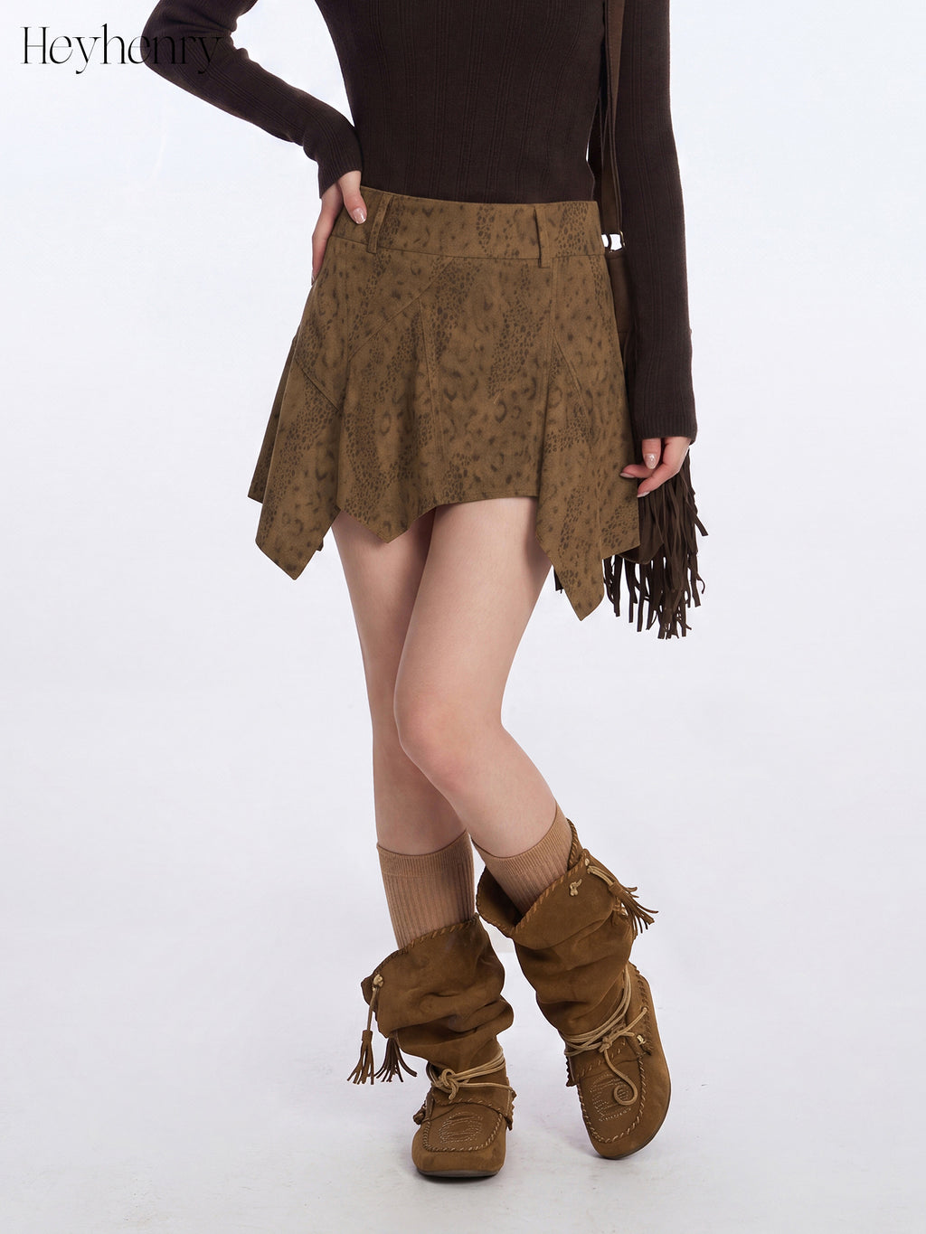 Miroden Skirt Leopard Print Irregular High-Waist A-Line Retro