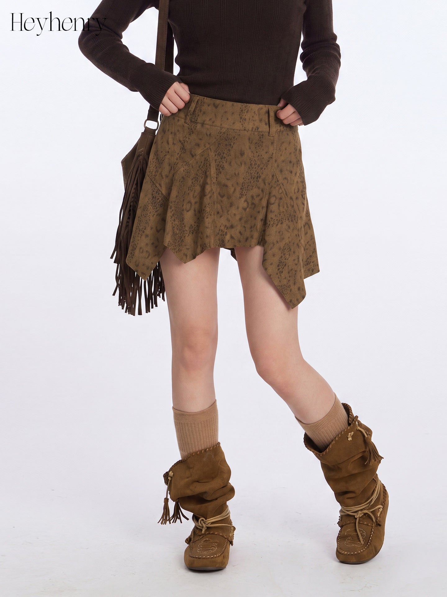 Miroden Skirt Leopard Print Irregular High-Waist A-Line Retro