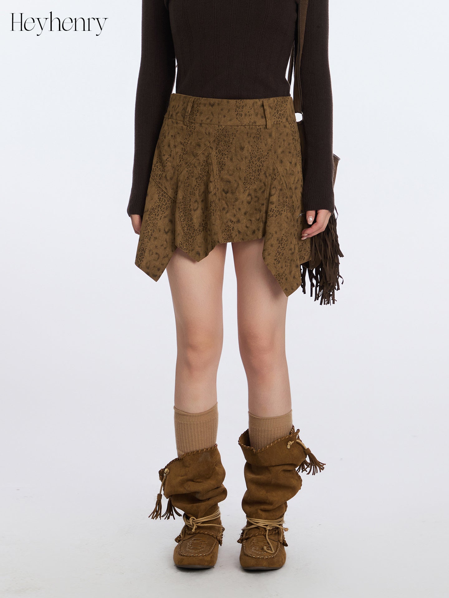Miroden Skirt Leopard Print Irregular High-Waist A-Line Retro