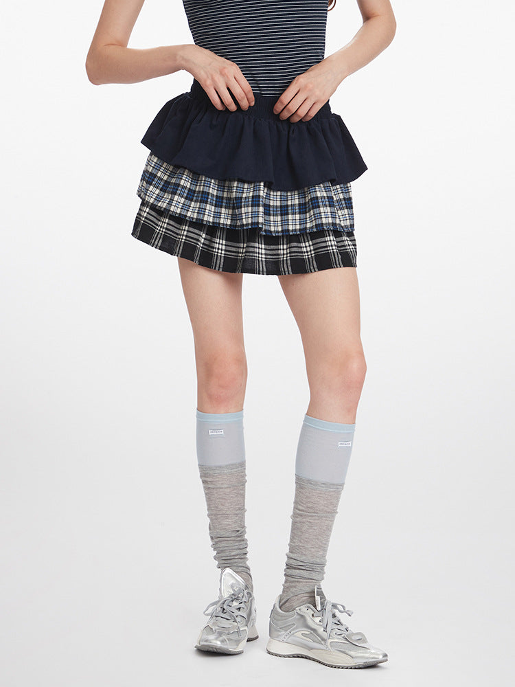 Miroden Skirt Stitching Cake High-Waist A-Shaped Korean Style Bust