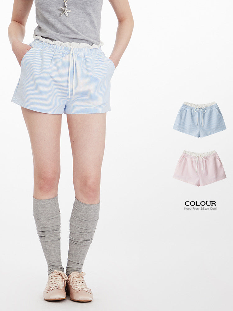 Miroden Shorts Striped Double-Waist Loose High-Waist American Hot Pants