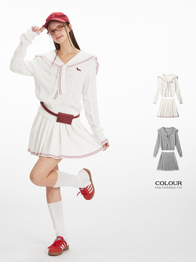 Miroden Knitwear Set Preppy Style Pleated Skirt Gentle Sweet Forest