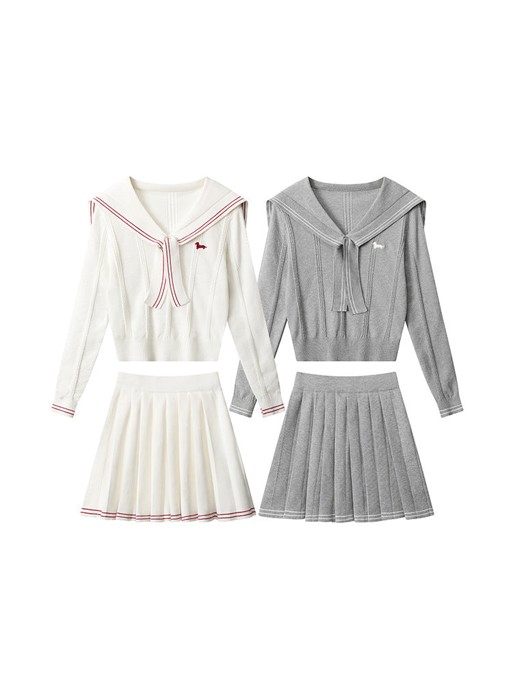 Miroden Knitwear Set Preppy Style Pleated Skirt Gentle Sweet Forest