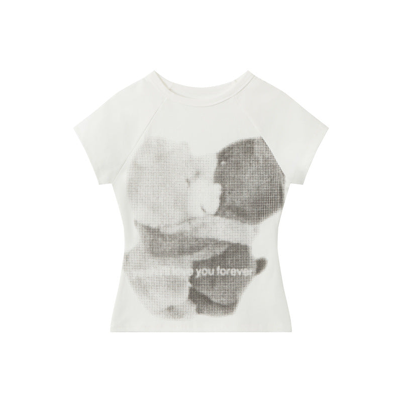 Miroden T-Shirt Bear Print Slim Fit Short-Sleeve Round Neck Sexy Top