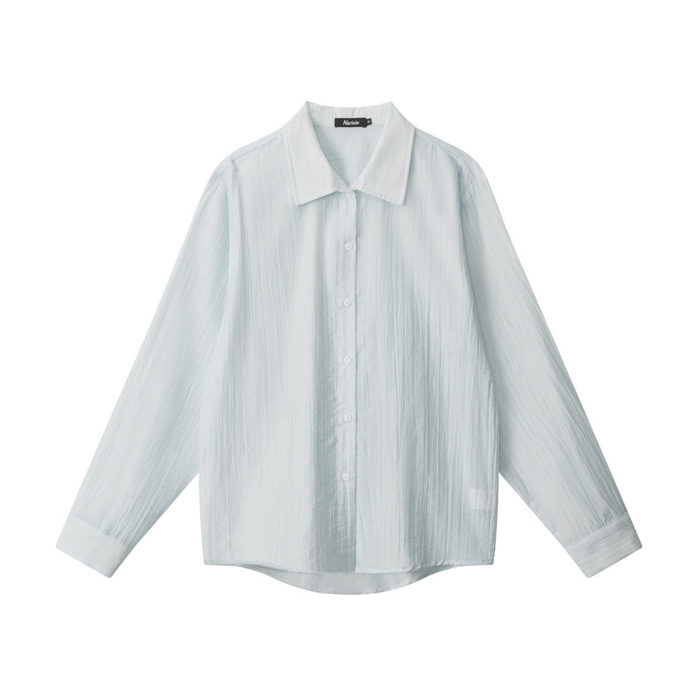 Miroden Blouse Loose Korean Style See-Through Long-Sleeve Thin Top