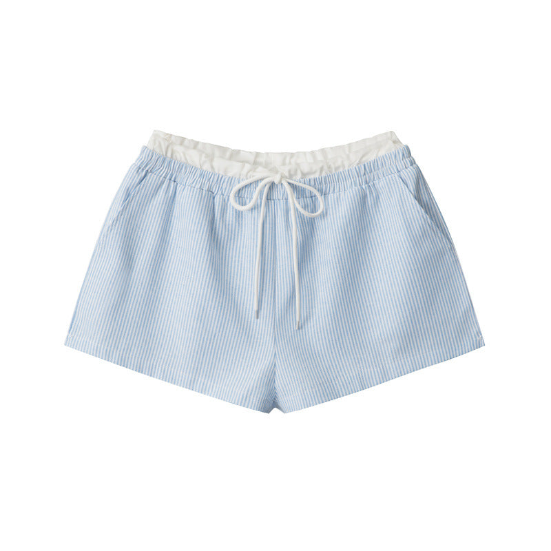 Miroden Shorts Striped Double-Waist Loose High-Waist American Hot Pants
