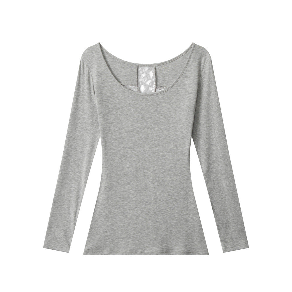 Miroden Top Back Cut-Out Lace Slim Long-Sleeve Feminine Bottoming Shirt