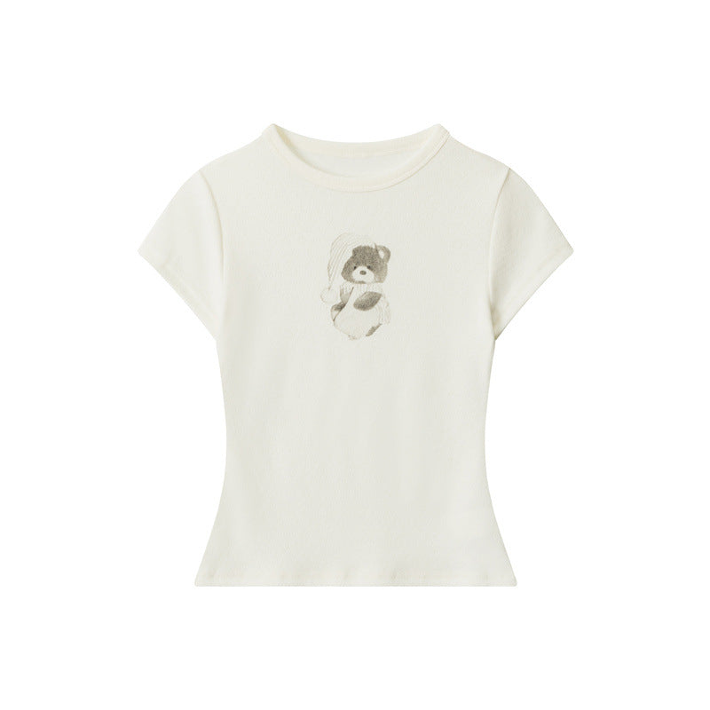 Miroden T-Shirt Bear Print Slim-Fit Short-Sleeve Reinforced Design Top