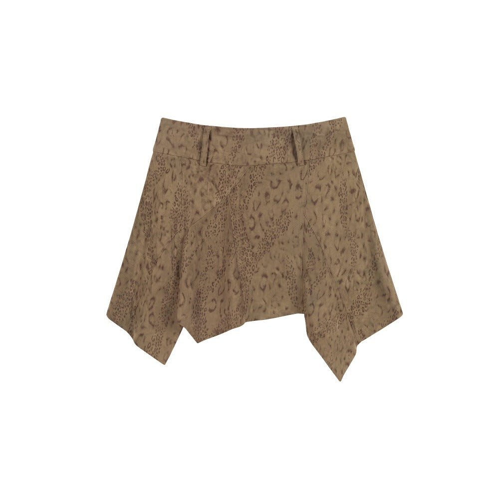 Miroden Skirt Leopard Print Irregular High-Waist A-Line Retro