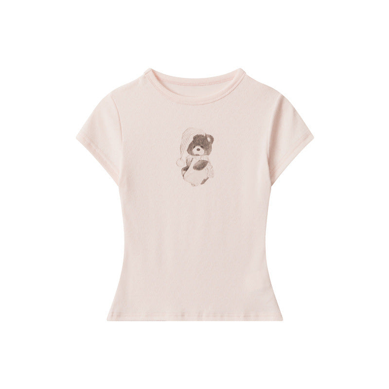 Miroden T-Shirt Bear Print Slim-Fit Short-Sleeve Reinforced Design Top