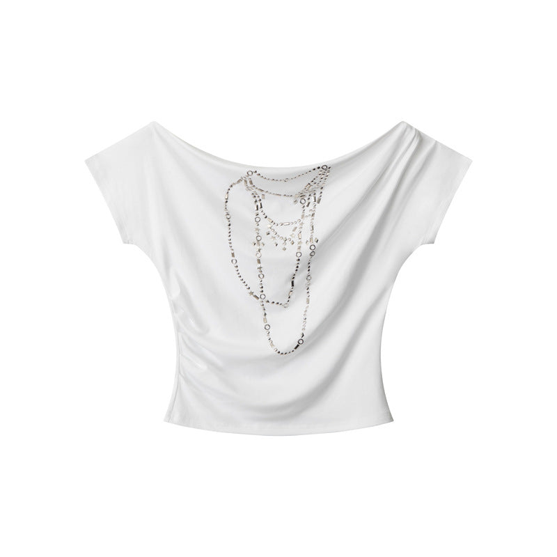 Miroden T-Shirt One-Shoulder Off-Shoulder Slope Neck Short-Sleeve Sexy Top