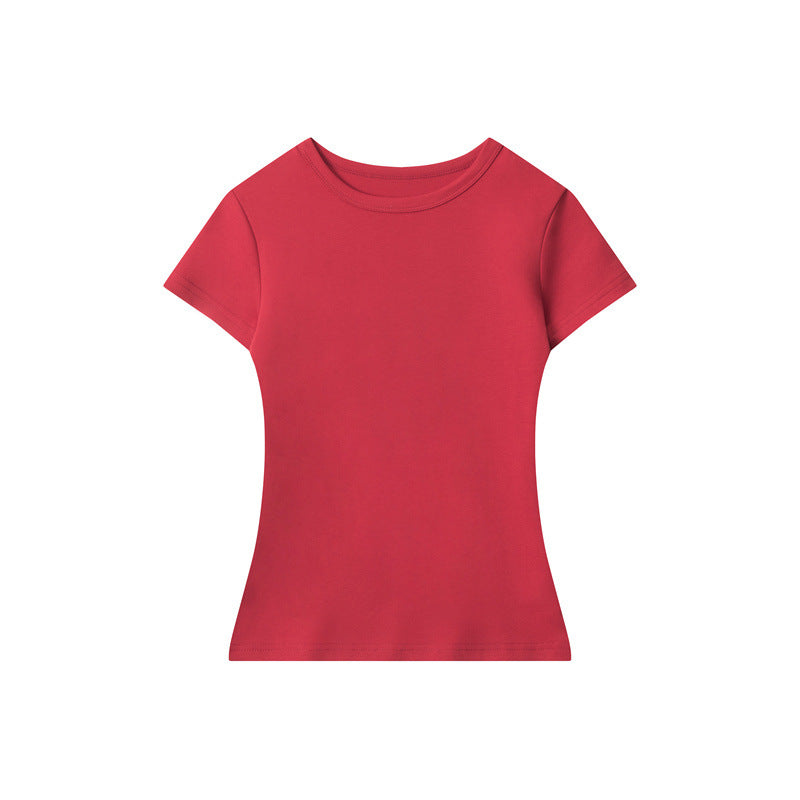 Miroden T-Shirt Pure Color Slim Fit Short-Sleeve Round Neck Summer Top