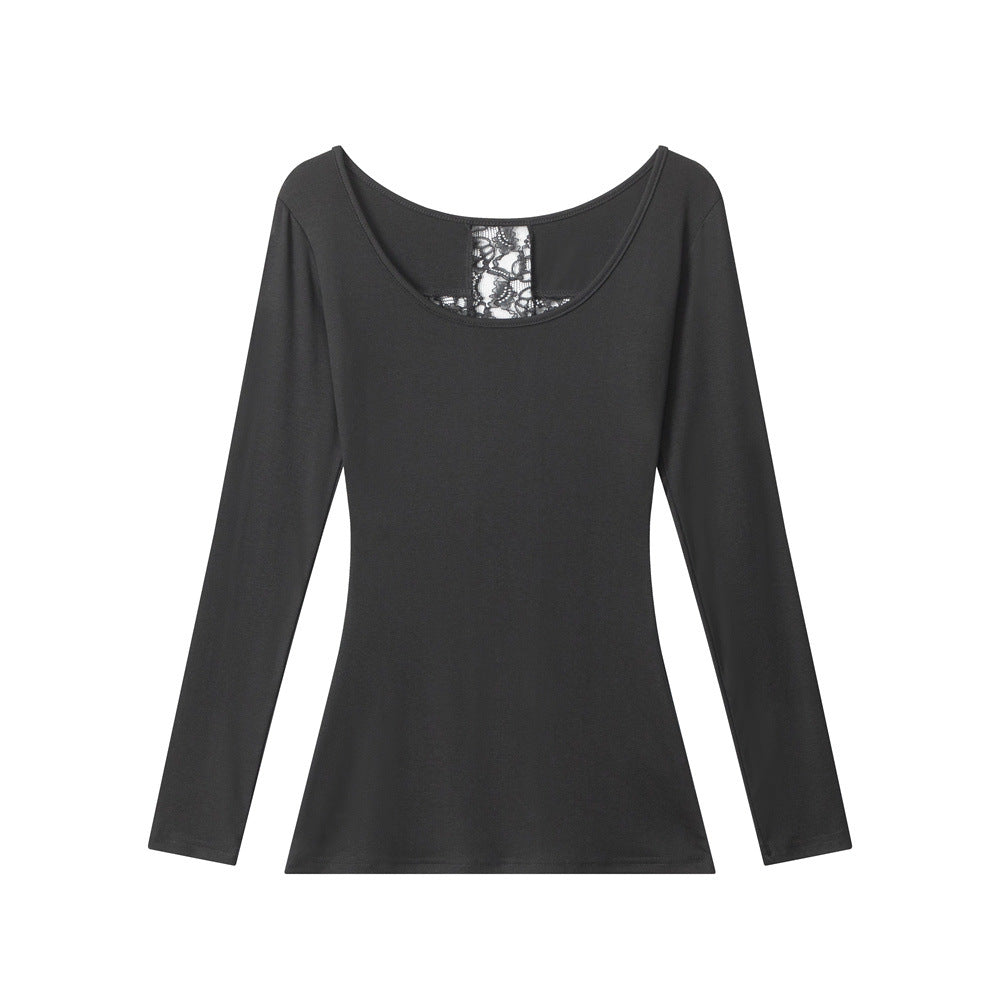 Miroden Top Back Cut-Out Lace Slim Long-Sleeve Feminine Bottoming Shirt