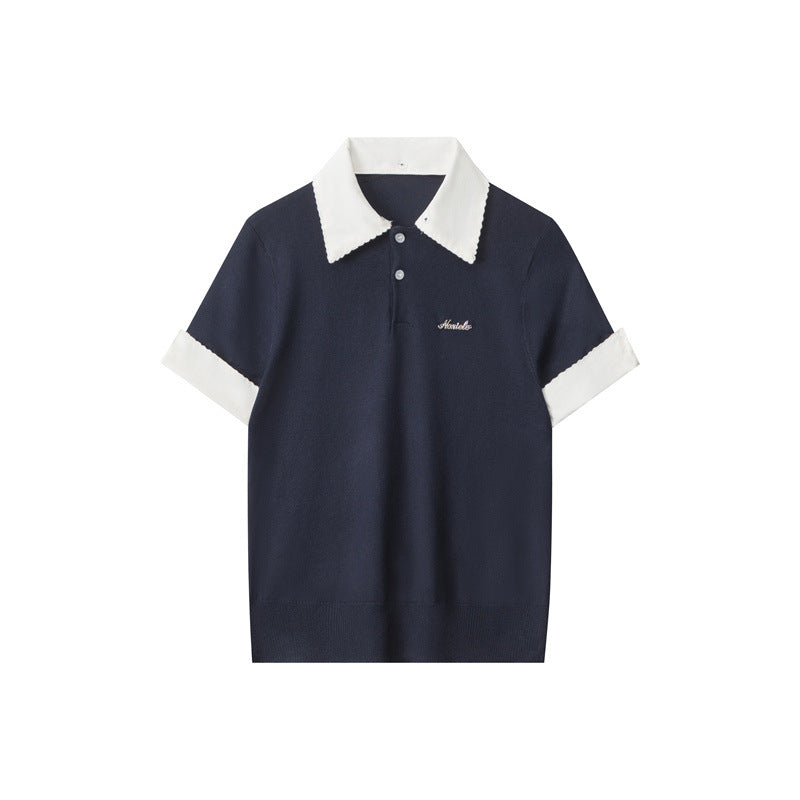 Miroden Polo Shirt Knitted Contrast Color Stitching Short-Sleeve Casual Top