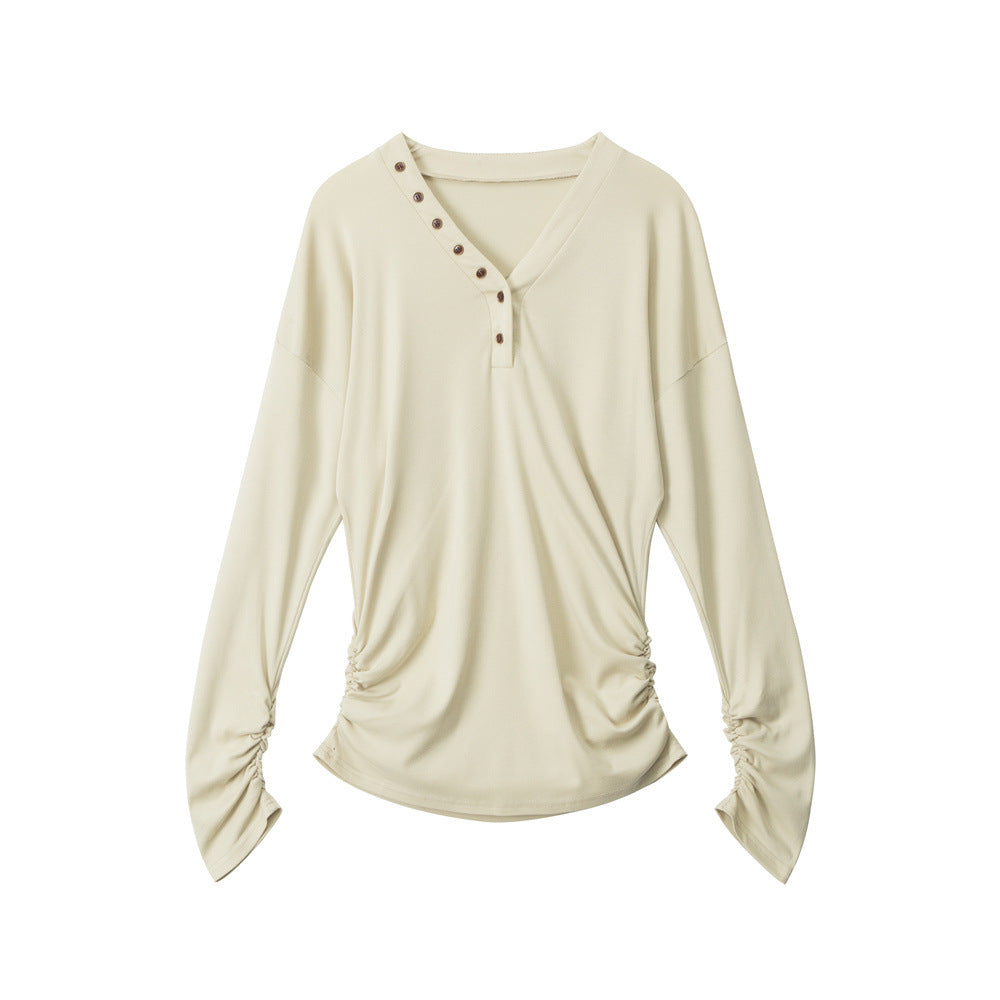 Miroden T-Shirt V-Neck Waist-Cinching Slim-Fit Long-Sleeve Base Layer Top