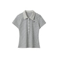 Miroden T-Shirt Polo Collar Striped Contrast Color Short-Sleeve Casual Top