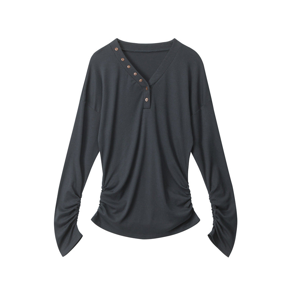 Miroden T-Shirt V-Neck Waist-Cinching Slim-Fit Long-Sleeve Base Layer Top