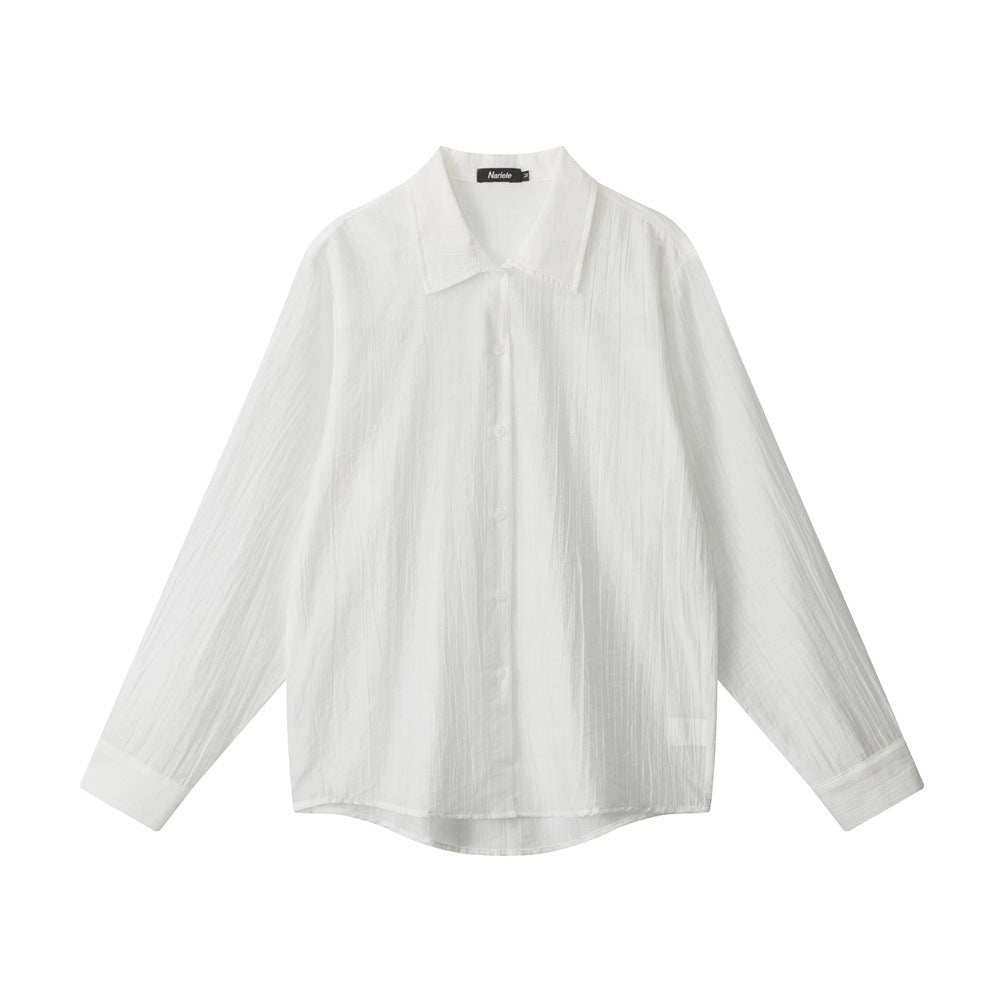 Miroden Blouse Loose Korean Style See-Through Long-Sleeve Thin Top