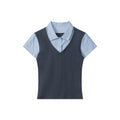 Miroden Top Vertical Stripe Stitching Fake Two-Piece Short-Sleeve Academy Style