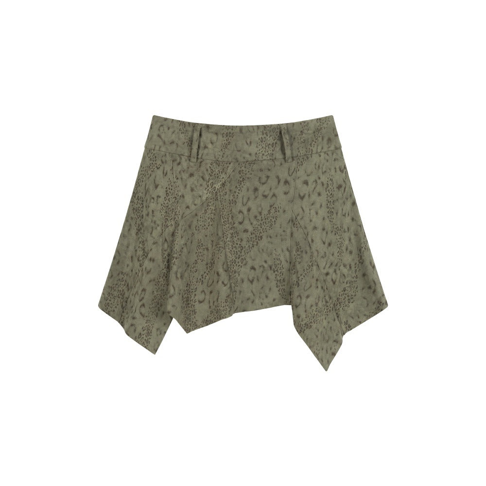 Miroden Skirt Leopard Print Irregular High-Waist A-Line Retro