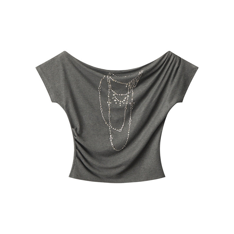 Miroden T-Shirt One-Shoulder Off-Shoulder Slope Neck Short-Sleeve Sexy Top