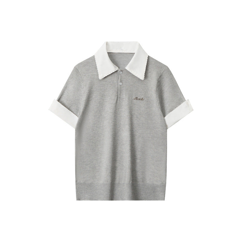 Miroden Polo Shirt Knitted Contrast Color Stitching Short-Sleeve Casual Top