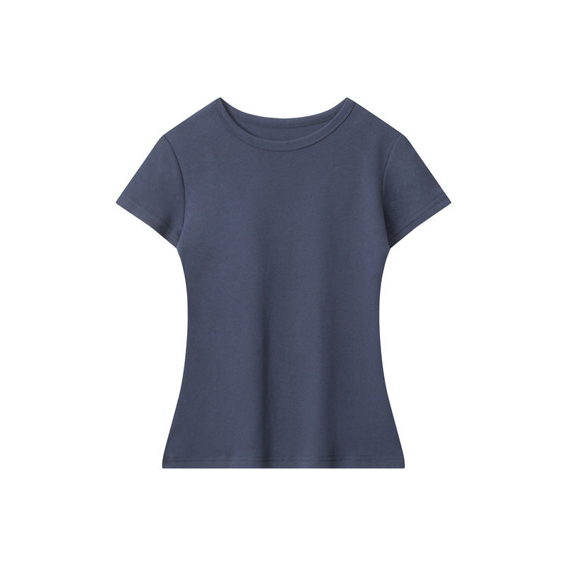 Miroden T-Shirt Pure Color Slim Fit Short-Sleeve Round Neck Summer Top